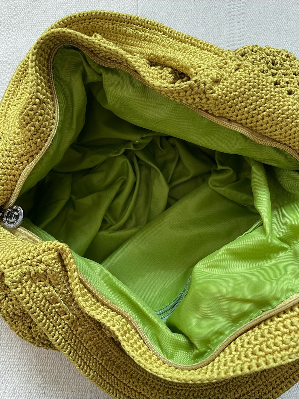 Women’s Crochet Knit Hobo Shoulder Bag Purse Chartreuse Green Boho Artsy - Picture 5 of 7